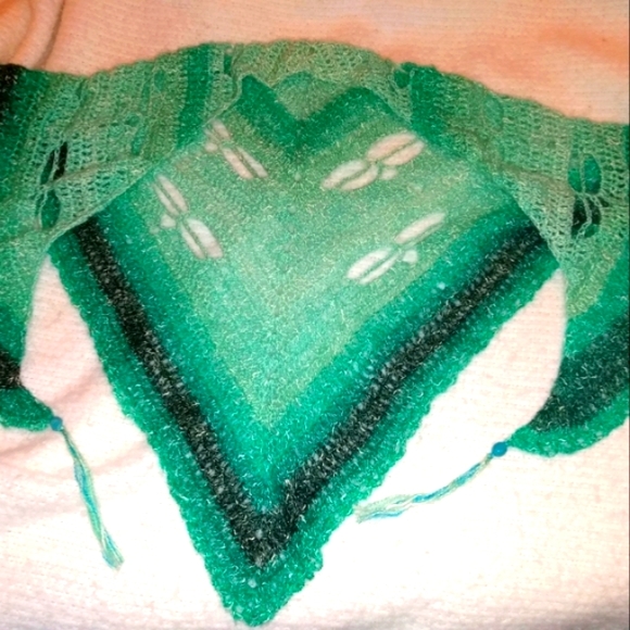 Dragonfly Crochet Shawl Wrap Teal Aqua Soft HANDCRAFTED - Picture 12 of 13